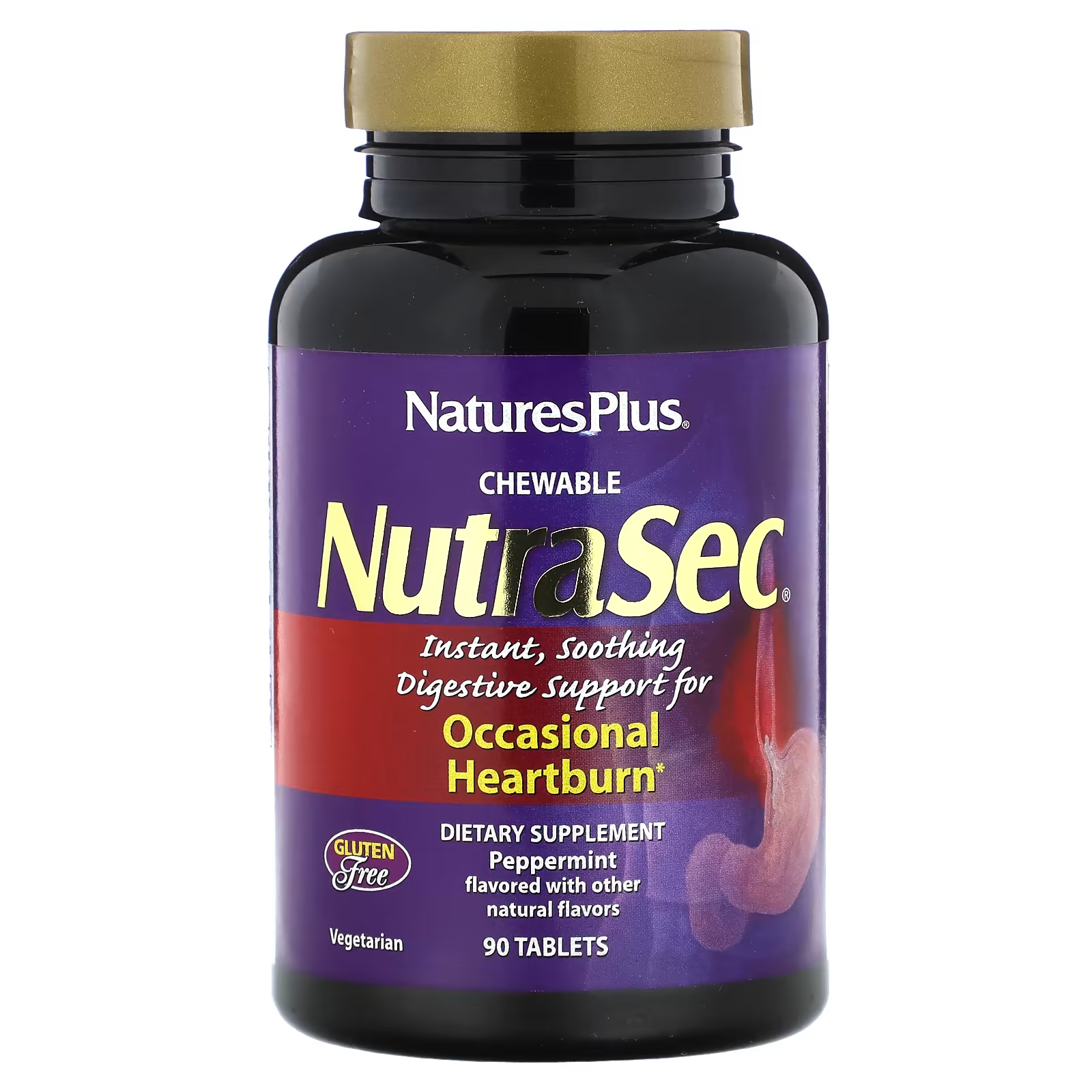 Успокаивающее средство NaturesPlus Chewable NutraSec, мята перечная, 90 таблеток naturesplus жевательные nutri zyme перечная мята 90 таблеток