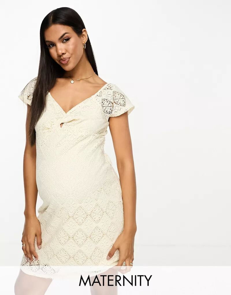 Кремовое кружевное мини-платье для беременных Vero Moda с завязкой спереди Vero Moda Maternity