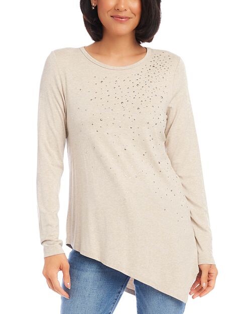 

Украшенный топ с асимметричным подолом Karen Kane, цвет Tan/Beige