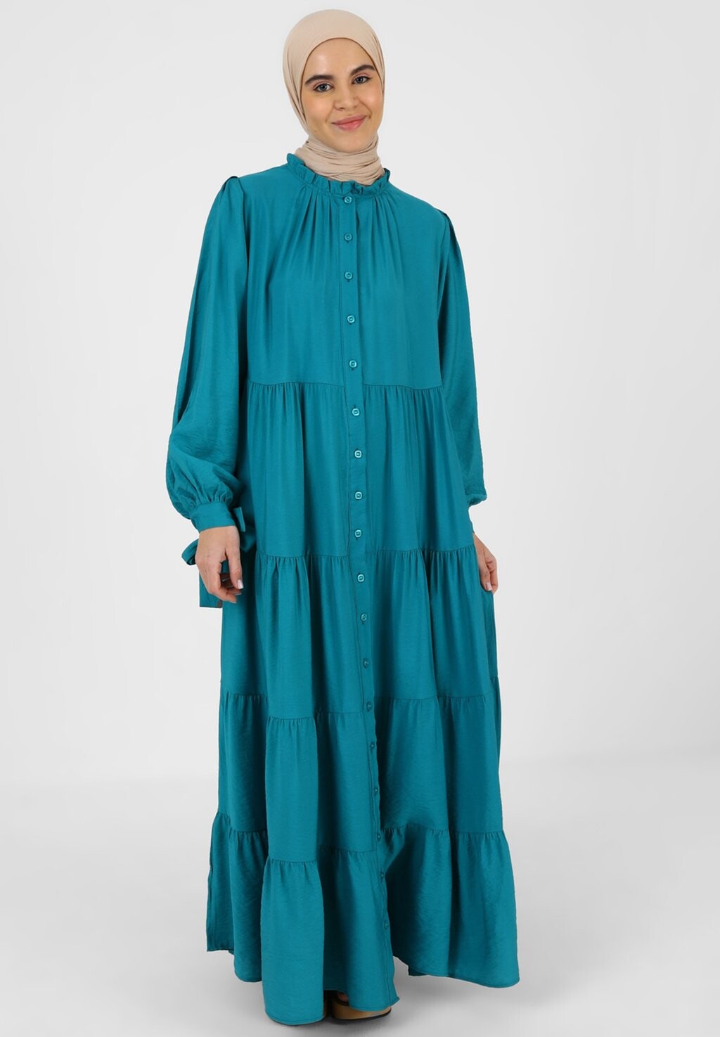

Платье макси POINT COLLAR MODEST BENIN Modanisa, цвет green
