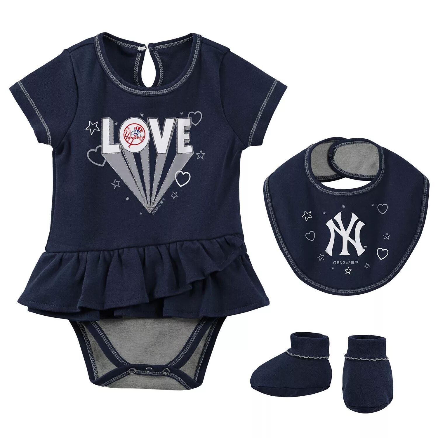 

Девочки для новорожденных и младенцев Темно-синий комплект New York Yankees из боди, нагрудника и пинеток Outerstuff