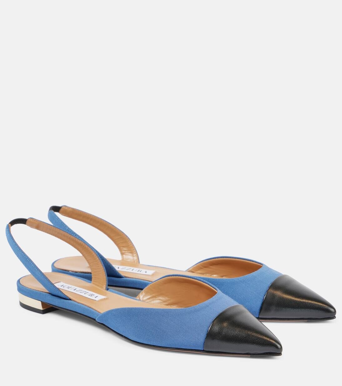 

Миланские туфли с кожаной отделкой и открытой пяткой Aquazzura, цвет corflower/black