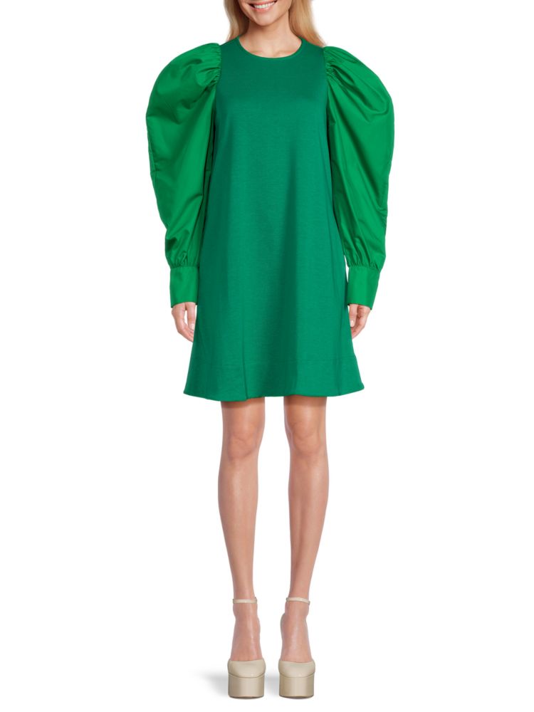Мини-платье А-силуэта с пышными рукавами Area Stars, зеленый