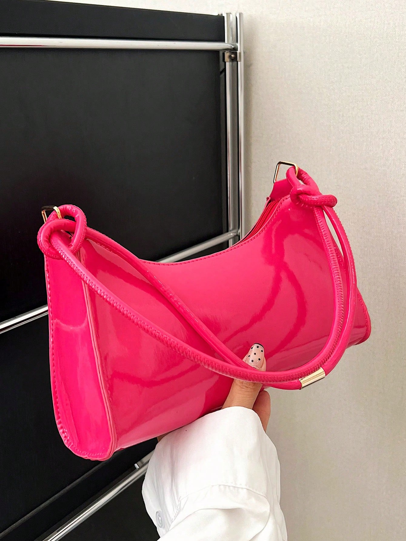Однотонная минималистичная легкая роскошная сумка через плечо Hobo, ярко-розовый