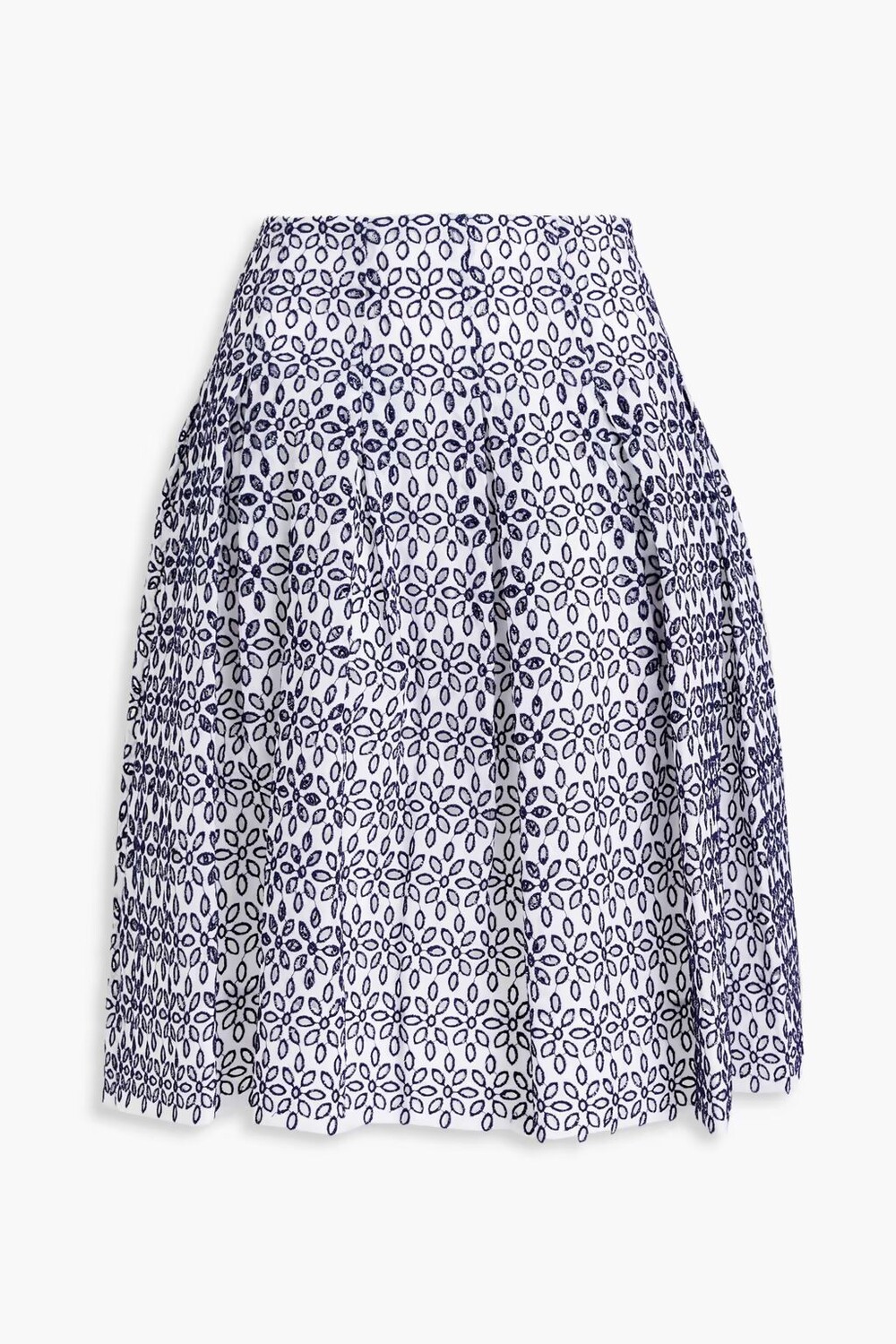 

Плиссированная юбка из английской вышивки с добавлением хлопка Oscar De La Renta, темно-синий