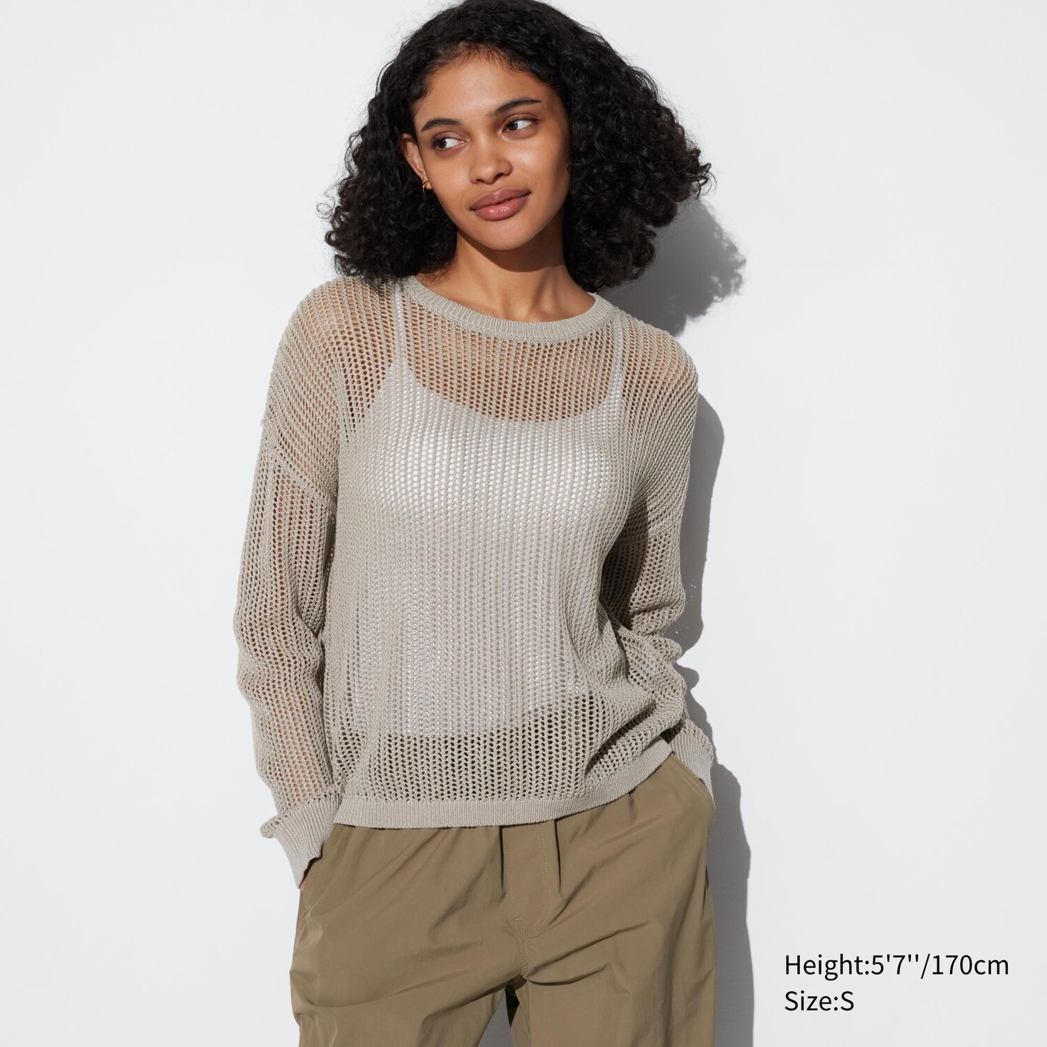 

Свитер Uniqlo женский вязаный с круглым вырезом, светло-серый