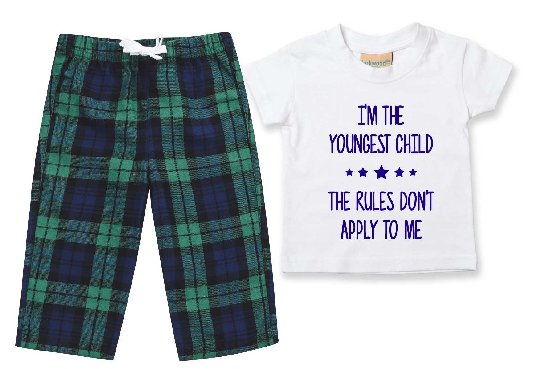 Я самый младший. «Правила ко мне не применимы». Пижамы. Детский пижамный комплект с брюками в клетку тартан. 60 SECOND MAKEOVER, зеленый георгина тартан бордюрная