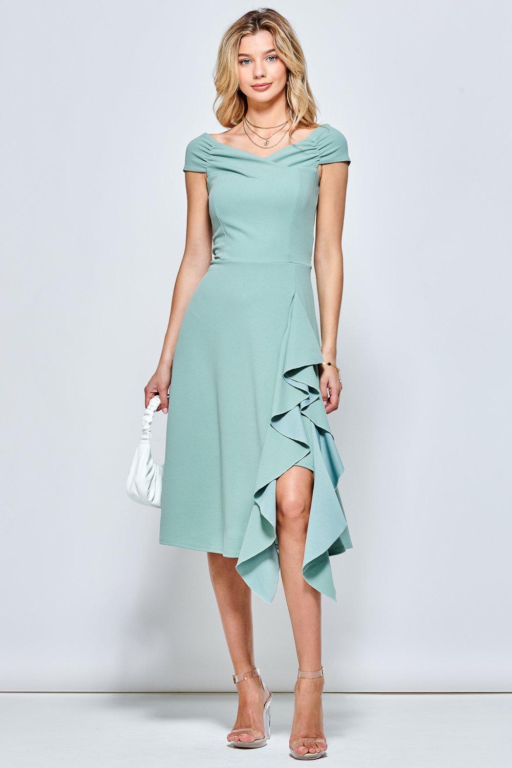 Платье Skylar с открытыми плечами и оборками по подолу Jolie Moi, зеленый