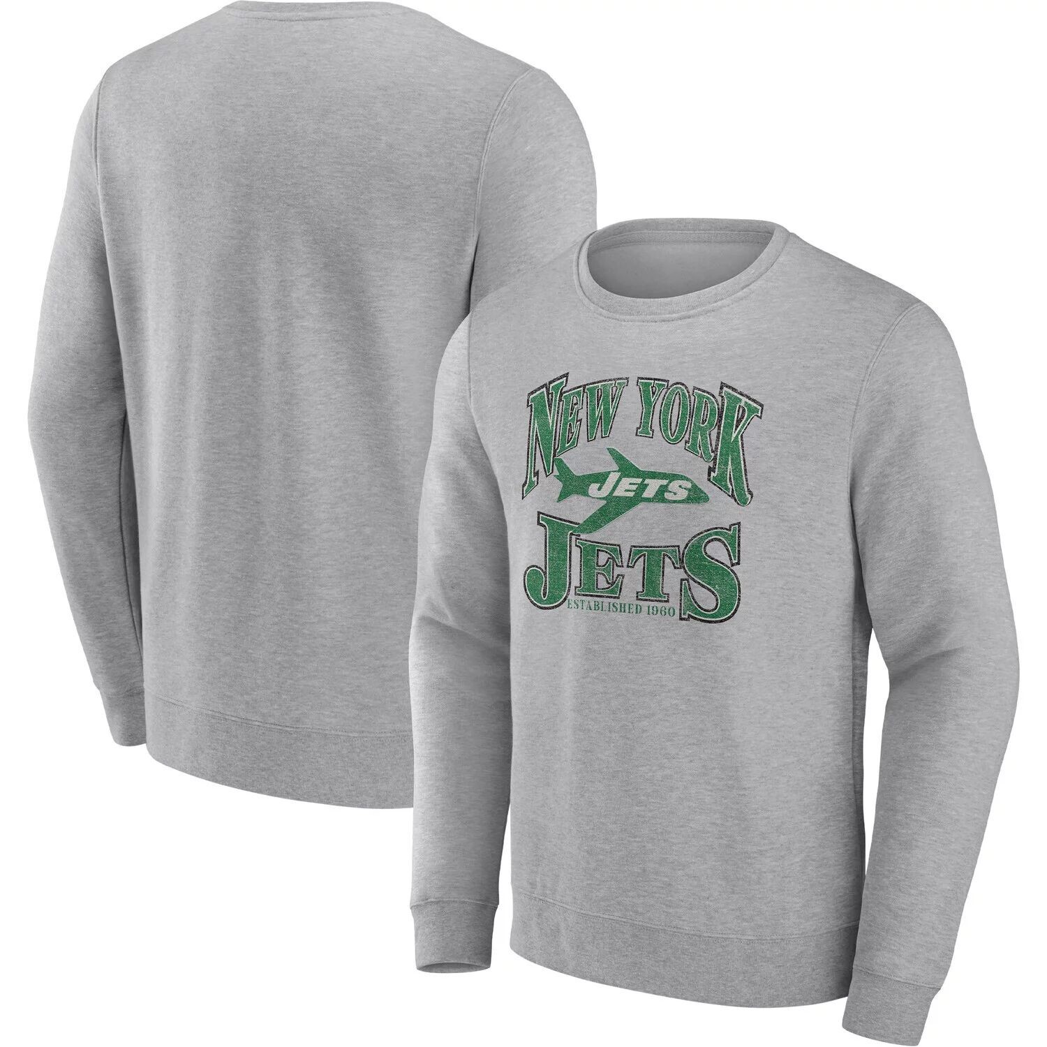 

Мужской пуловер с фирменным рисунком из меланжевого цвета New York Jets Playability Fanatics