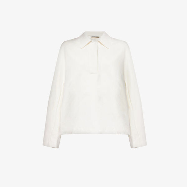 

Топ свободного кроя с воротником из льна и хлопка Dries Van Noten, белый