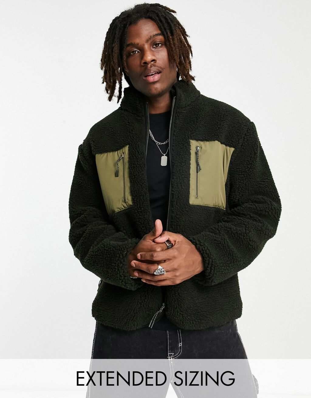 

Куртка борга с нейлоновыми вставками Topman цвета хаки