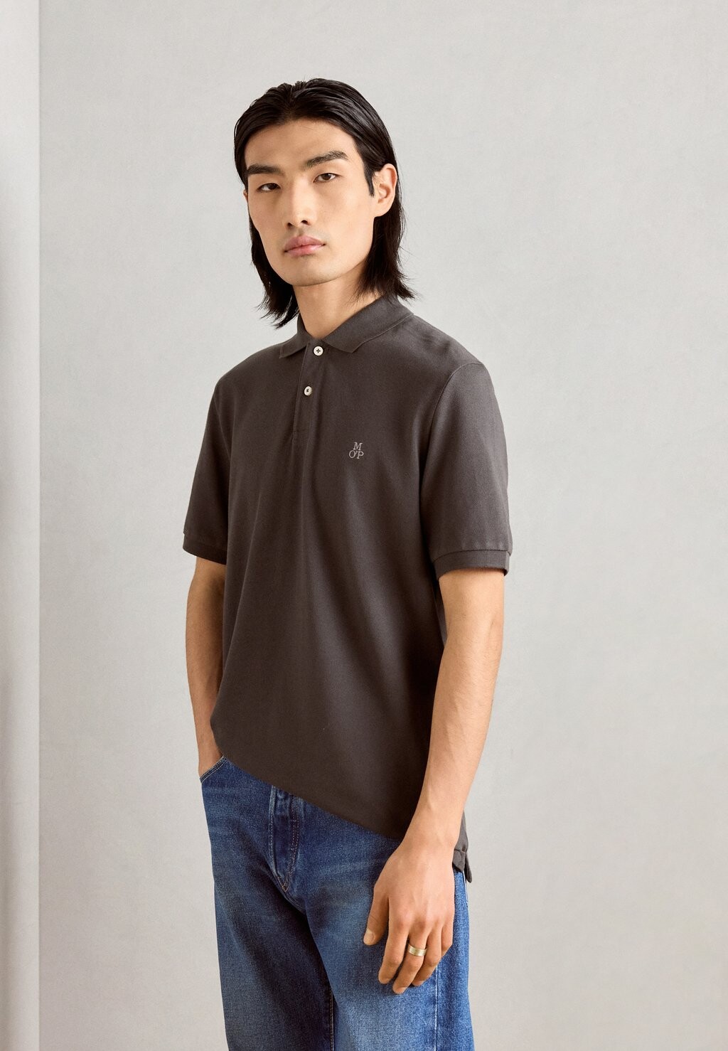 

Рубашка поло SHORT SLEEVE BUTTON PLACKET SLITS Marc O'Polo, цвет gray pin