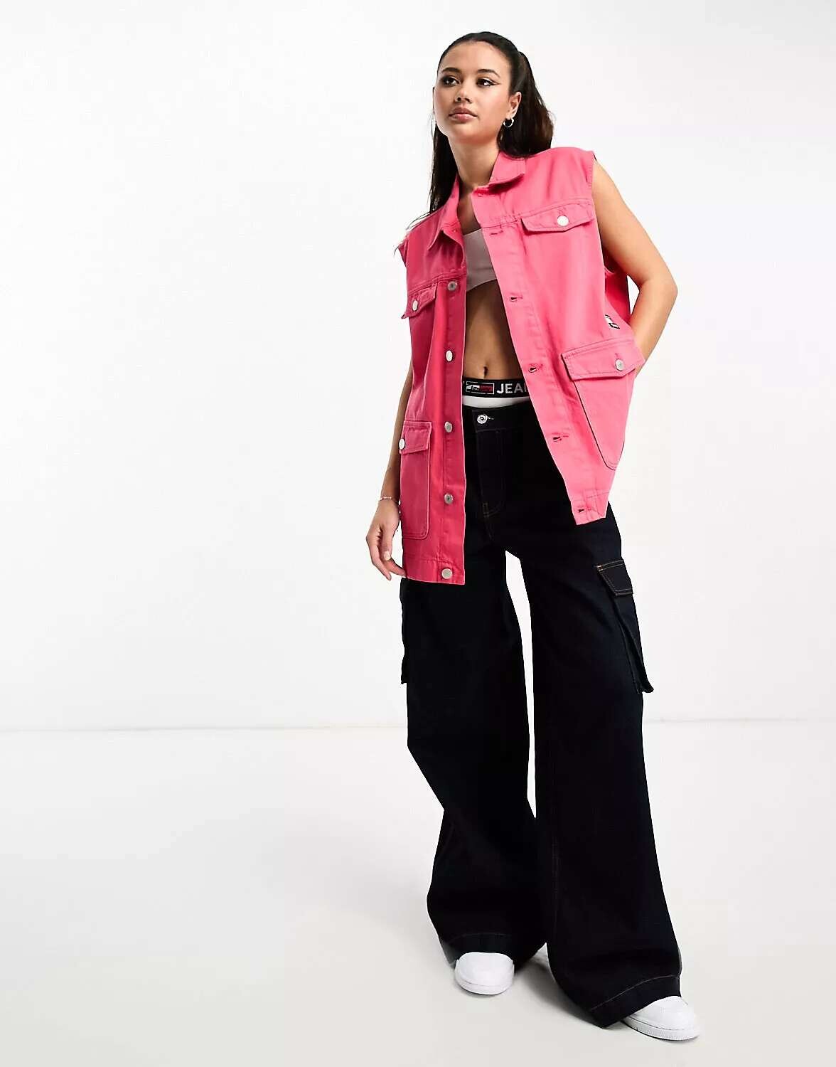

Розовый джинсовый жилет свободного кроя Tommy Jeans