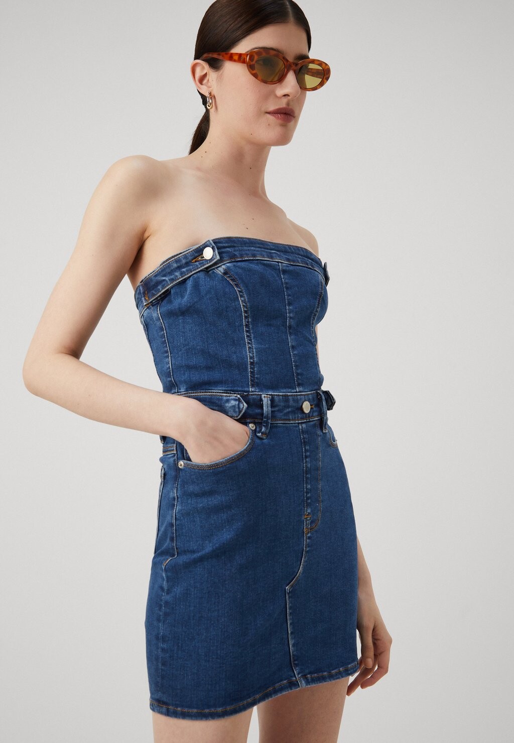 

Джинсовое платье Tube Mini Dress Good American, темно-синий деним