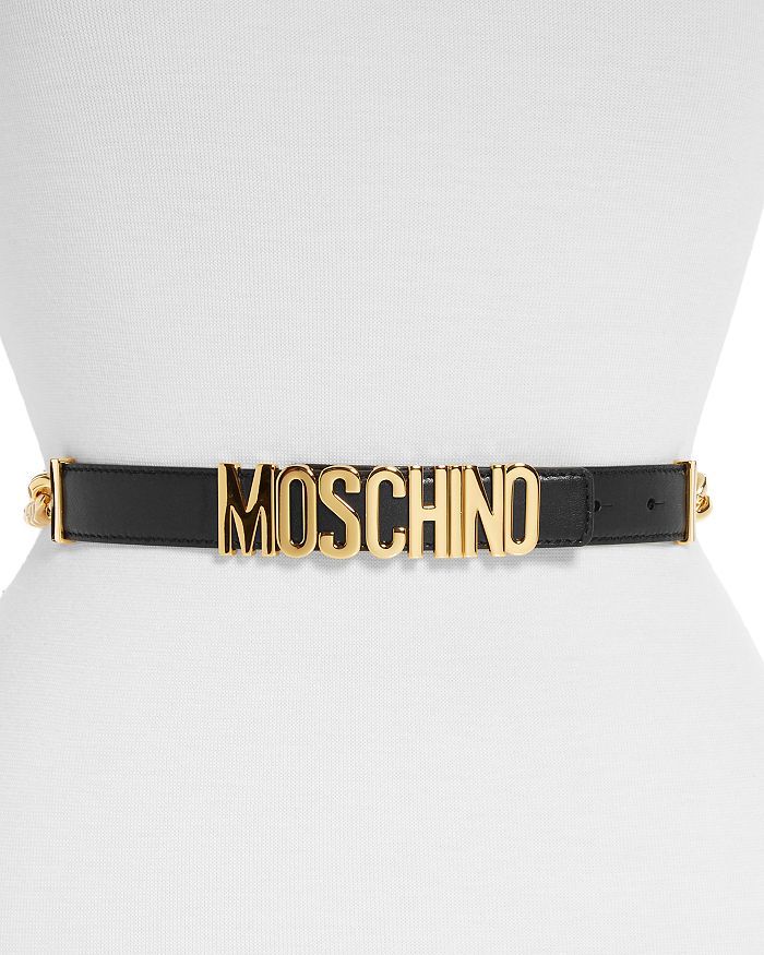 

Женский ремень с пряжкой-логотипом из кожи и звеньев цепи Moschino