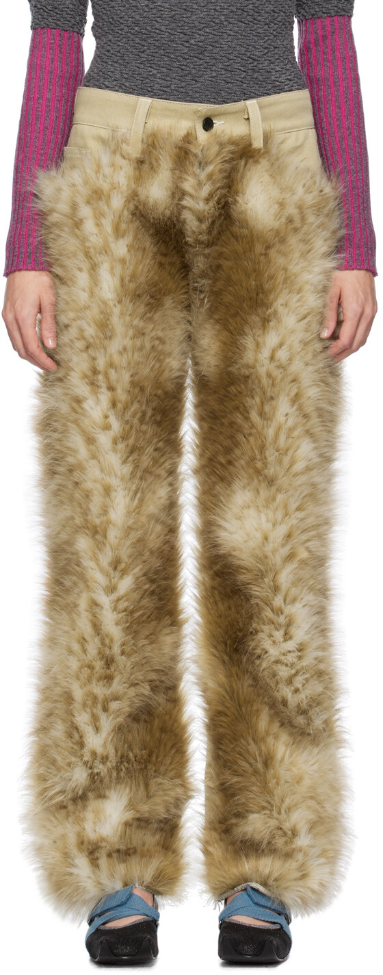 

Paula Canovas Del Vas Эксклюзивные бежевые джинсы из искусственного меха SSENSE
