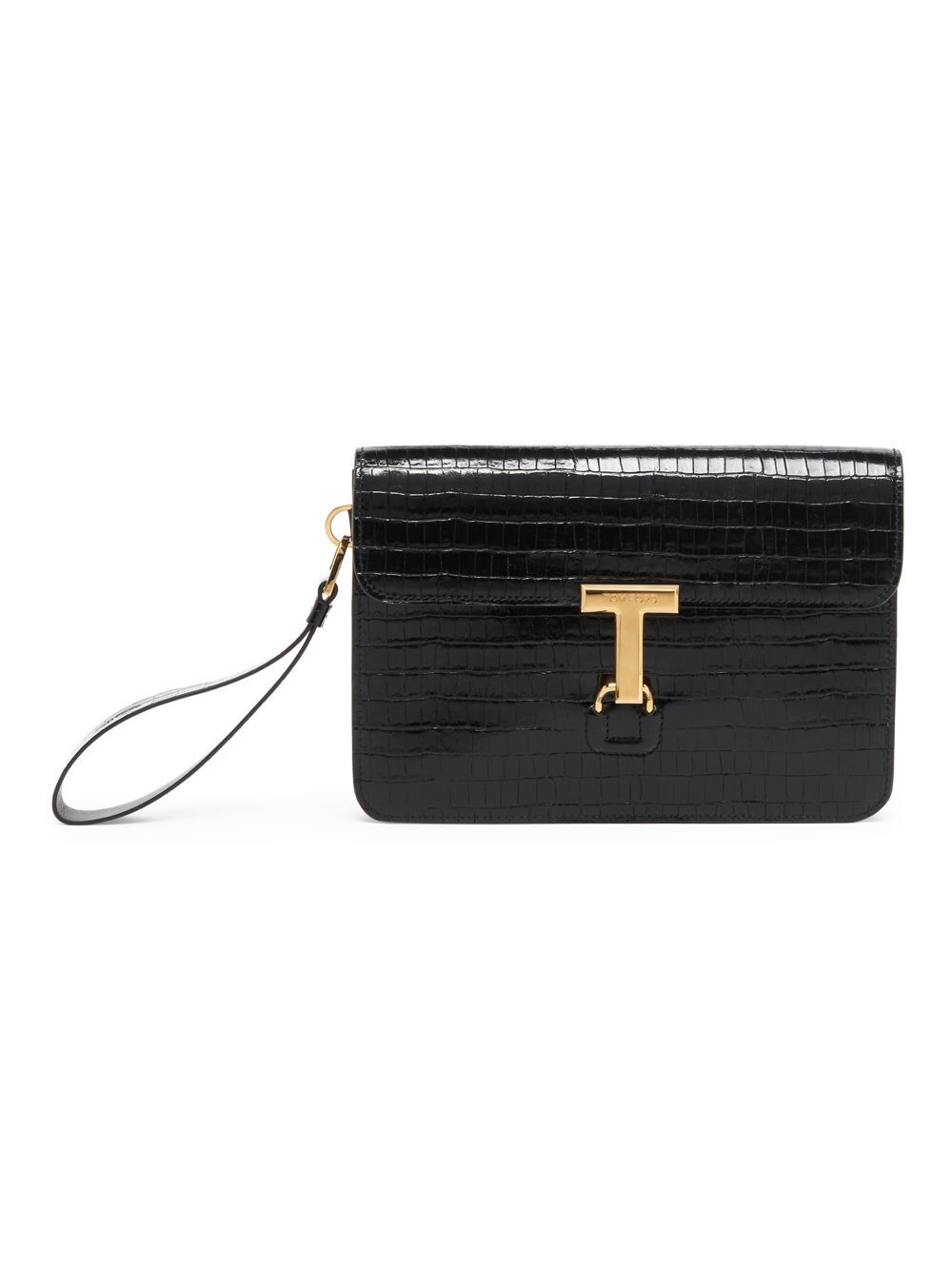 

T Pin Glossy Croc - портфель из тисненой кожи Tom Ford, черный