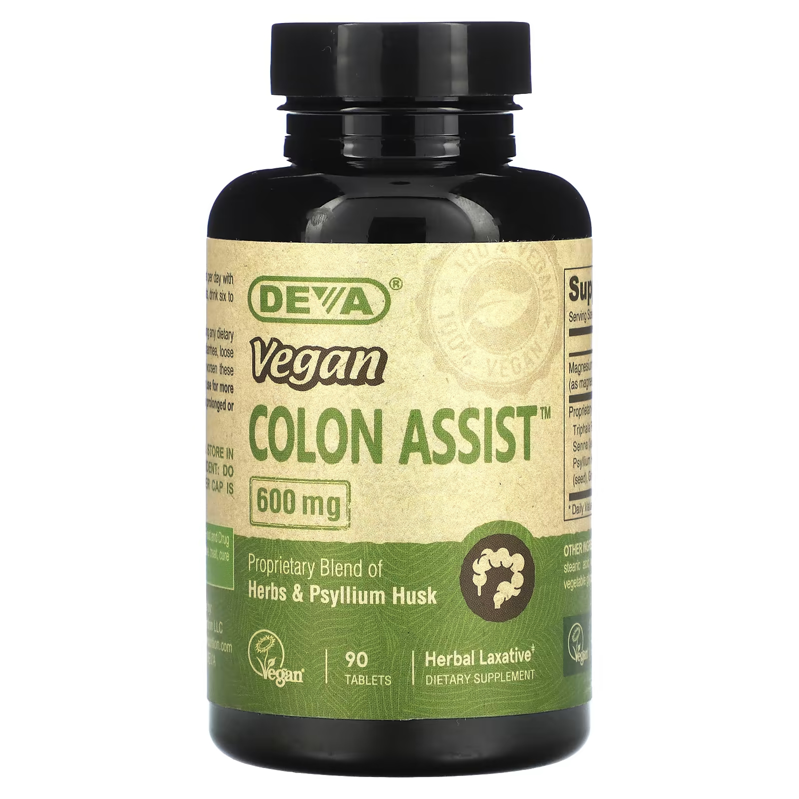 Пищевая добавка Deva Vegan Colon Assist 600 мг, 90 таблеток пищевая добавка кишечник без запоров 1 слабительное 90 таблеток