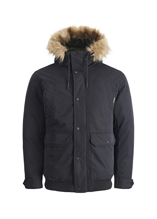 

Черное мужское пальто с капюшоном Jack & Jones, Черный