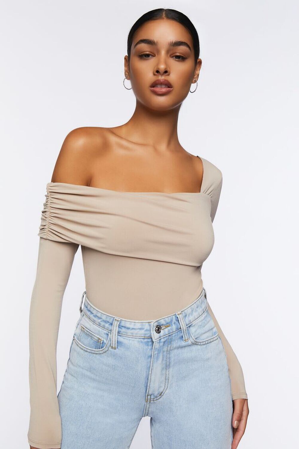 

Боди с асимметричным вырезом Forever 21, серо-коричневый