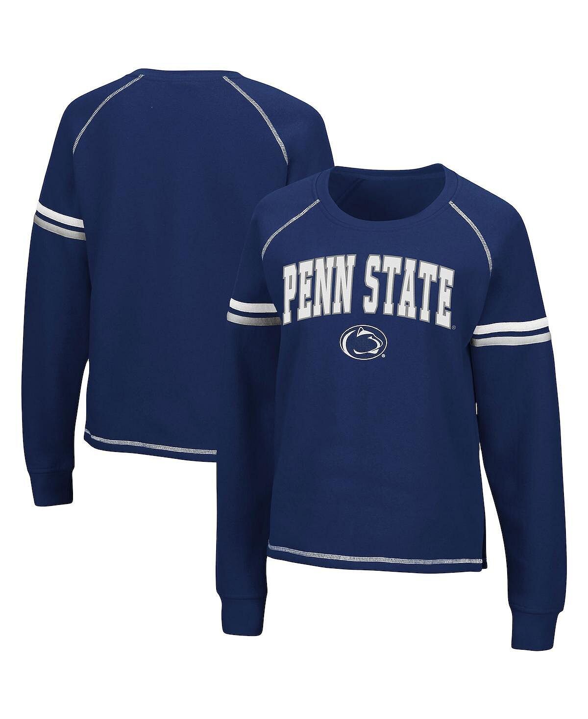 

Женский темно-синий пуловер с длинными рукавами и полосками Penn State Nittany Lions реглан Colosseum, темно-синий