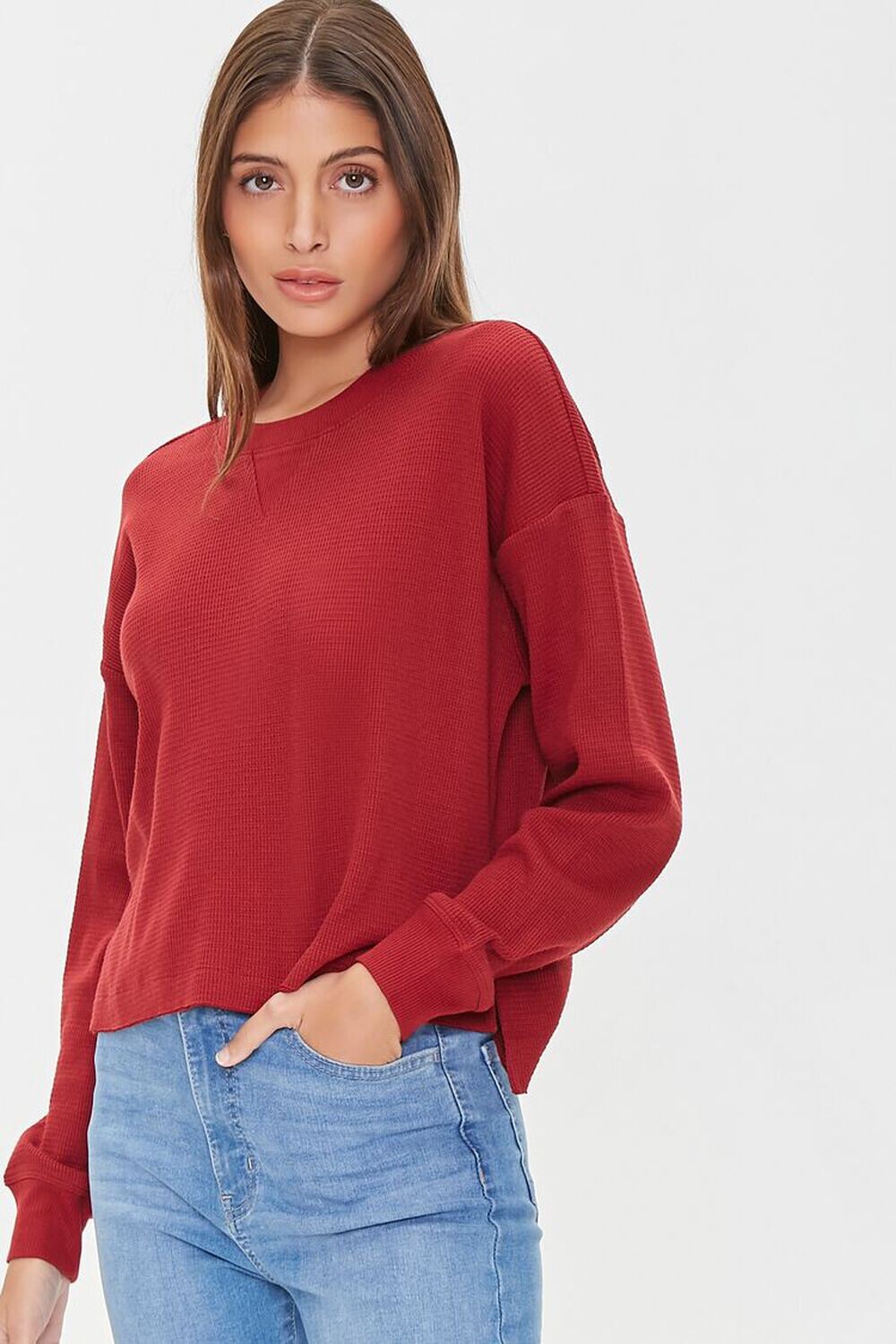 

Укороченный топ с короткими рукавами и круглым вырезом Forever 21, бордовый