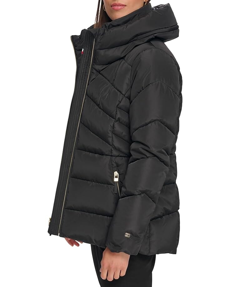 

Пальто Tommy Hilfiger Zip-Up Short Puffer Coat, черный