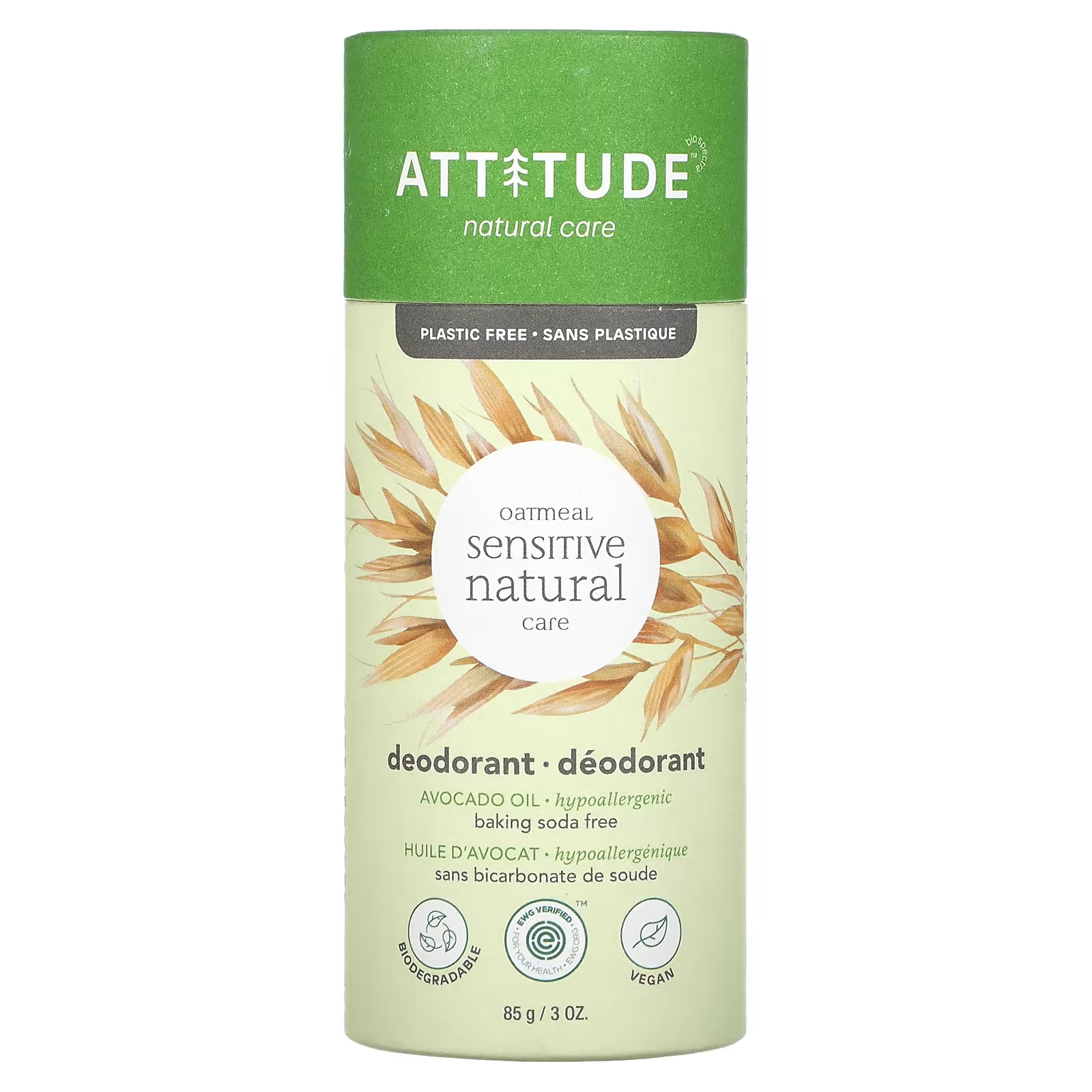 Дезодорант ATTITUDE Oatmeal Sensitive Natural Care с маслом авокадо, 85 г attitude oatmeal sensitive natural care мыло для рук масло авокадо 473 мл 16 жидк унций