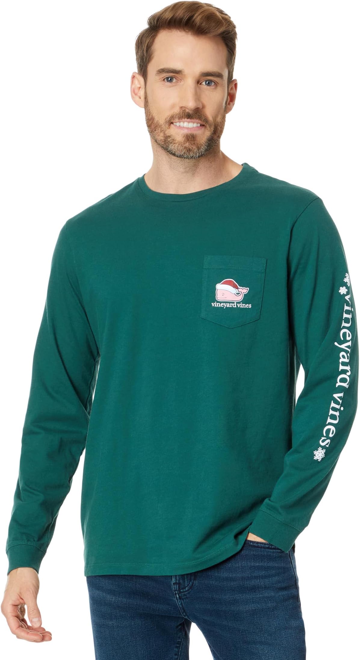 

Футболка с карманами и длинными рукавами Santa Whale Vineyard Vines, цвет Charleston Green