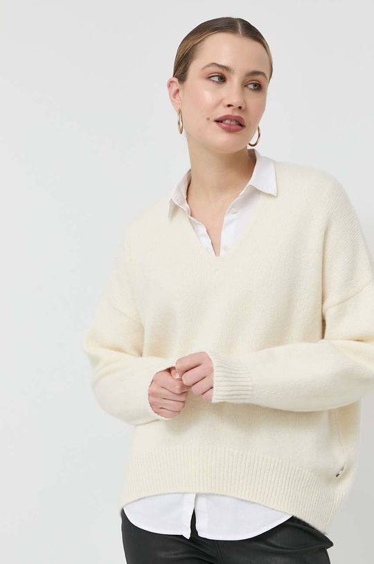 Шерстяной свитер Boss, бежевый свитер с v образным вырезом 9823114441 светло серый one size