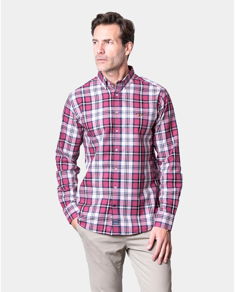 Мужская габардиновая рубашка в клетку обычного бордового цвета Spagnolo, бордо мужская рубашка рубашка в клетку с длинным рукавом стандартного кроя southblue