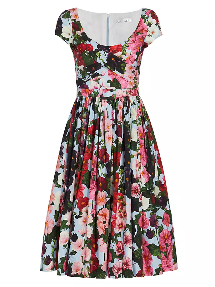 

Платье миди с принтом Hollyhocks и овальным вырезом Oscar De La Renta, цвет pink pale blue