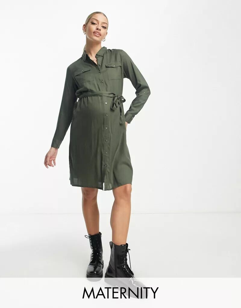 

Платье-рубашка миди цвета хаки Mamalicious Maternity Mama.licious