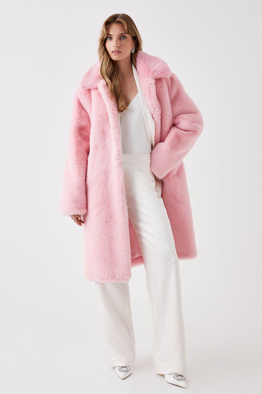 Длинное пальто с воротником из искусственного меха Coast, розовый