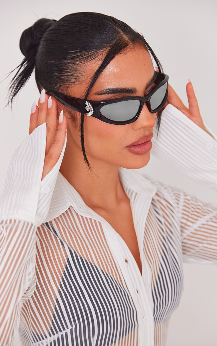 

PrettyLittleThing Черные солнцезащитные очки с козырьком и стразами