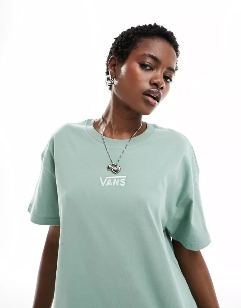 

Светло-зеленая футболка оверсайз с логотипом Vans Flying V
