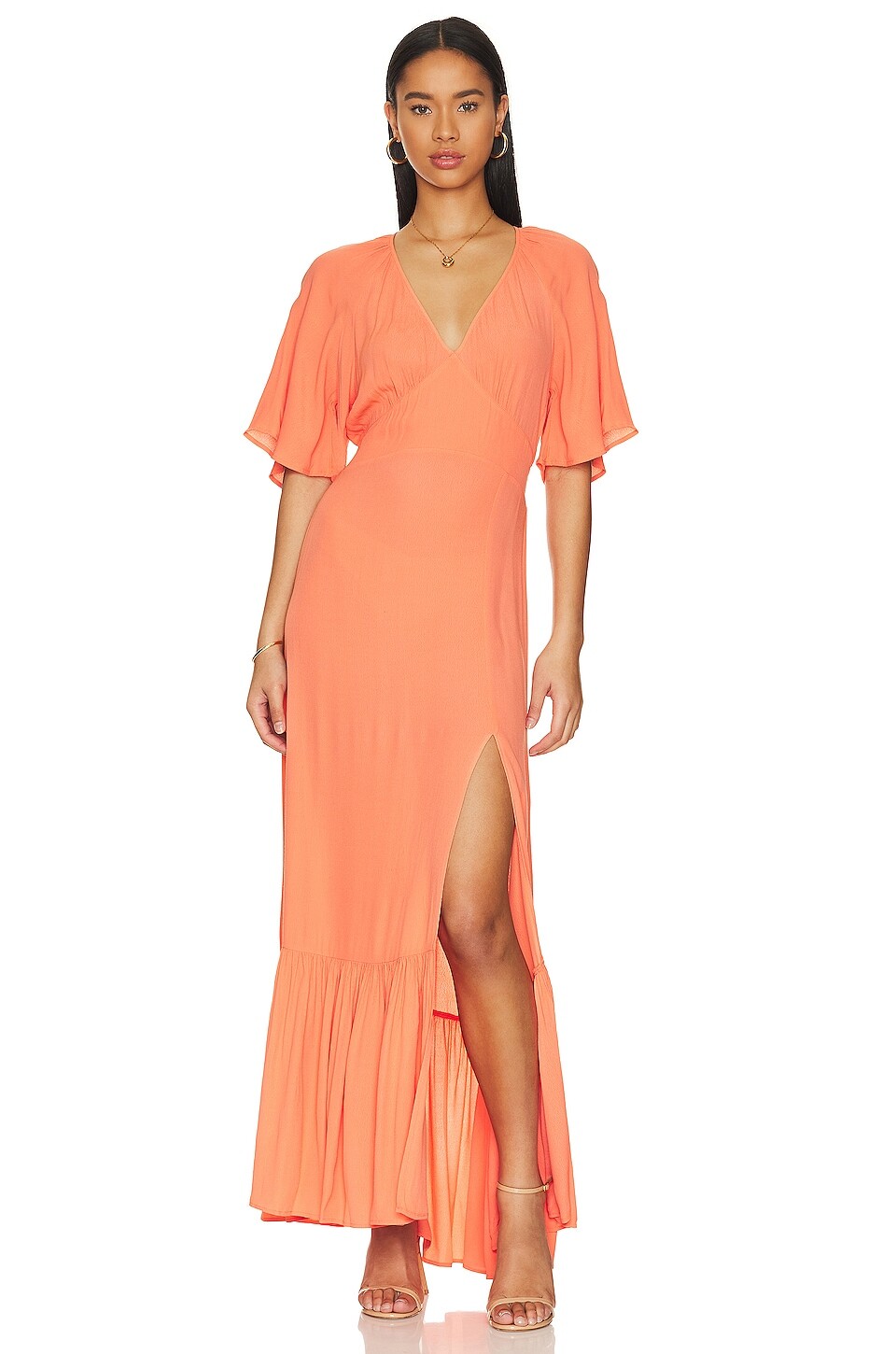 

Платье макси Bobi Black Flutter Sleeve, цвет Coral