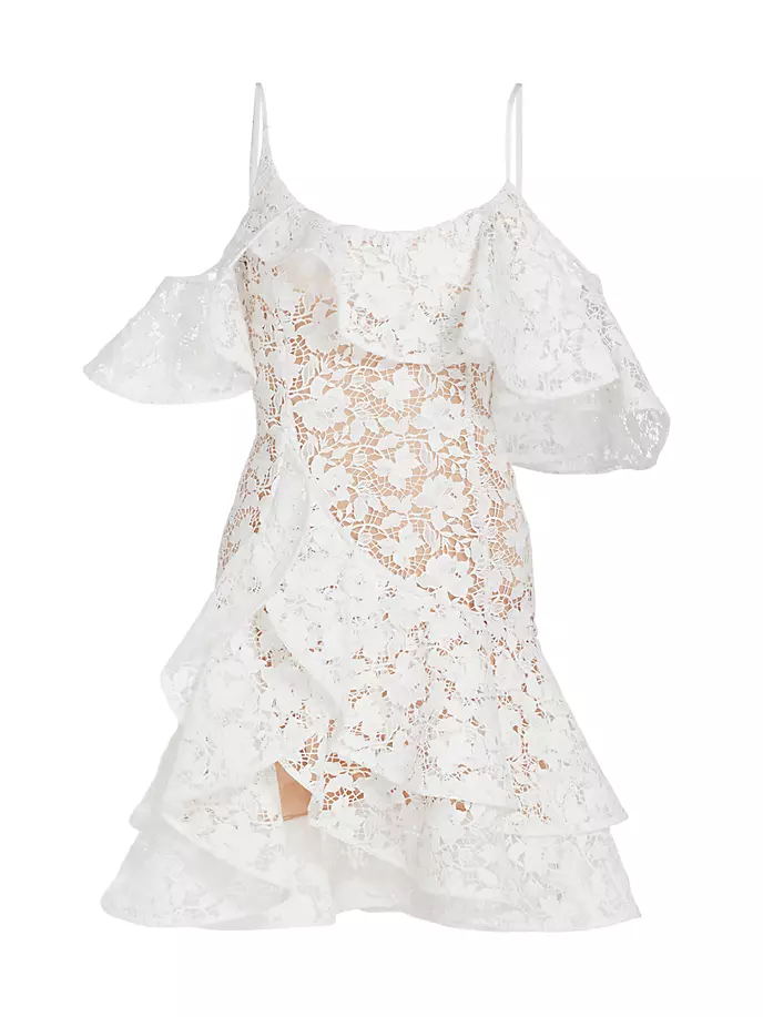 Мини-платье Gardenia с кружевом и рюшами Oscar De La Renta, белый