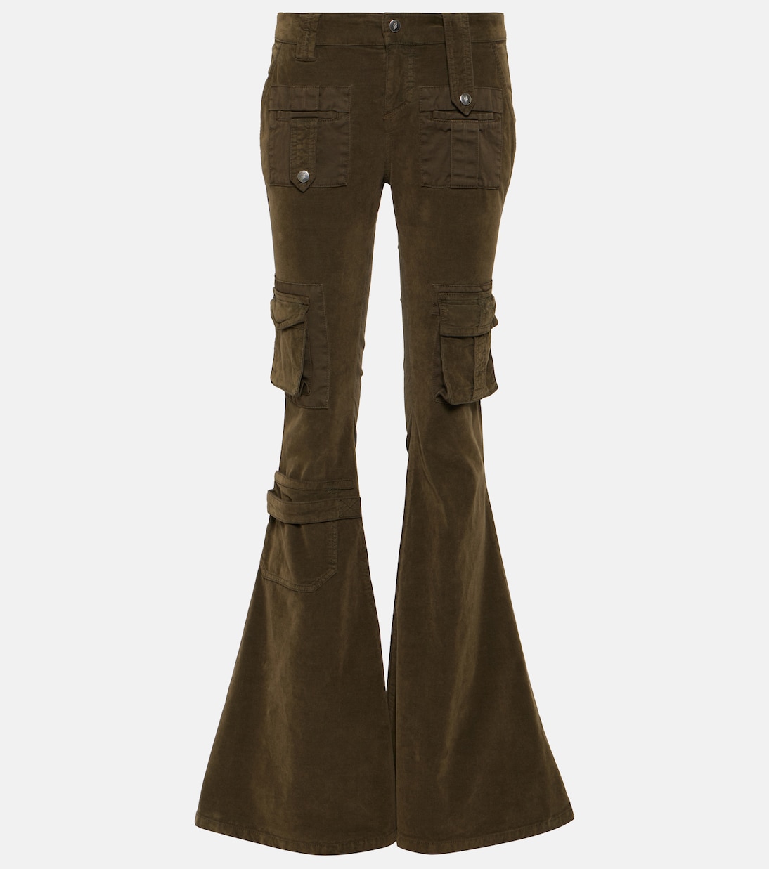 Бархатные расклешенные брюки карго с низкой посадкой Blumarine, зеленый джинсовые брюки карго с низкой посадкой blumarine черный