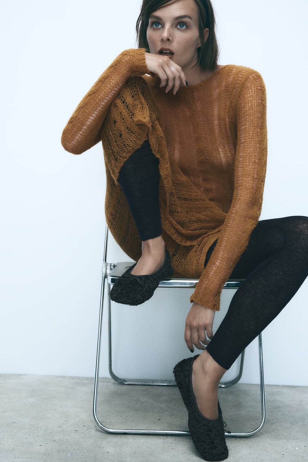 

Балетки с искусственным мехом ZARA, черный