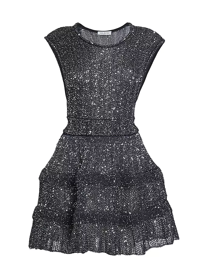 

Расклешенное мини-платье с пайетками Alaïa, цвет marine argent