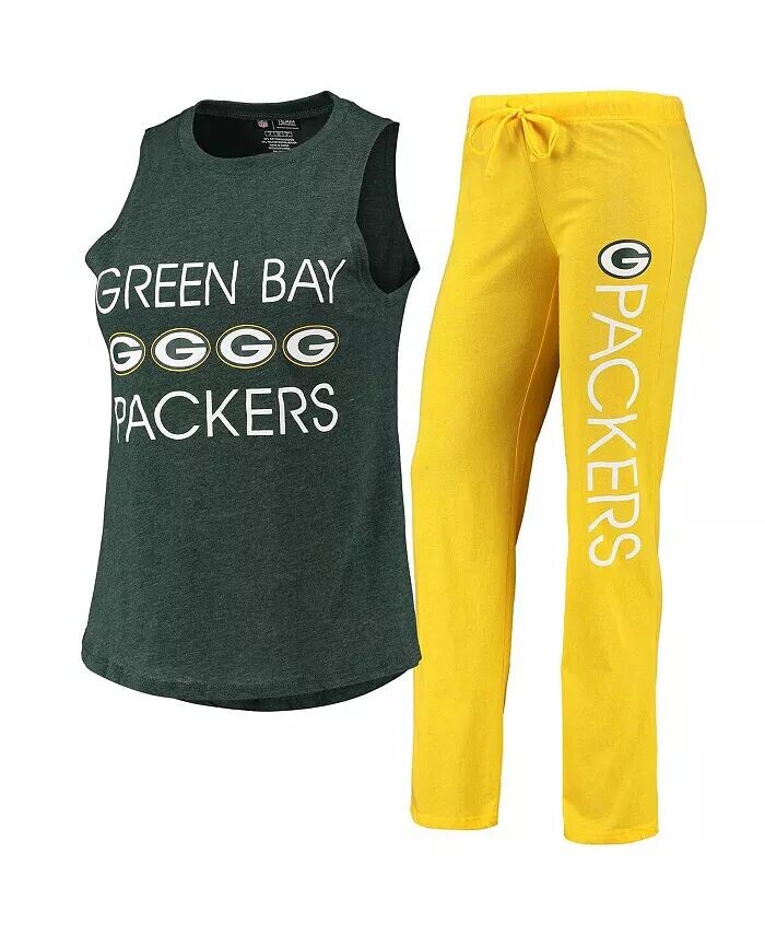 

Женский комплект для сна Green Bay Packers Muscle, майка и брюки золотого и зеленого цвета Concepts Sport, золотой