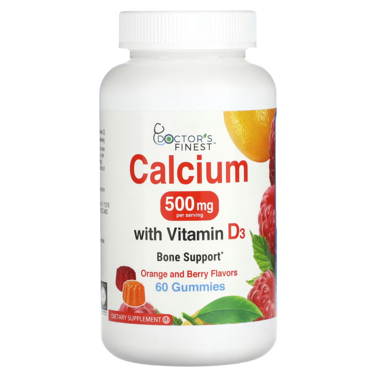 Пищевая добавка Doctor's Finest Кальций-витамин D3 со вкусом апельсина и ягод, 60 жевательных таблеток