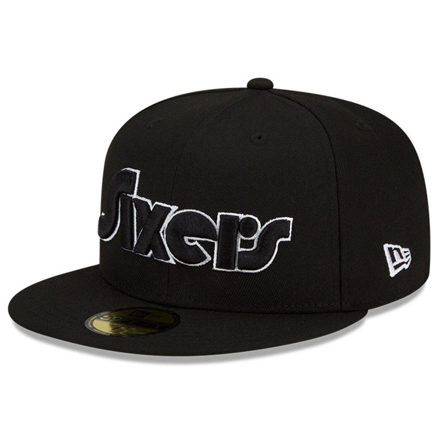 

Мужская кепка New Era черно-белая Philadelphia 76ers 2021/22 City Edition Official 59FIFTY приталенная кепка