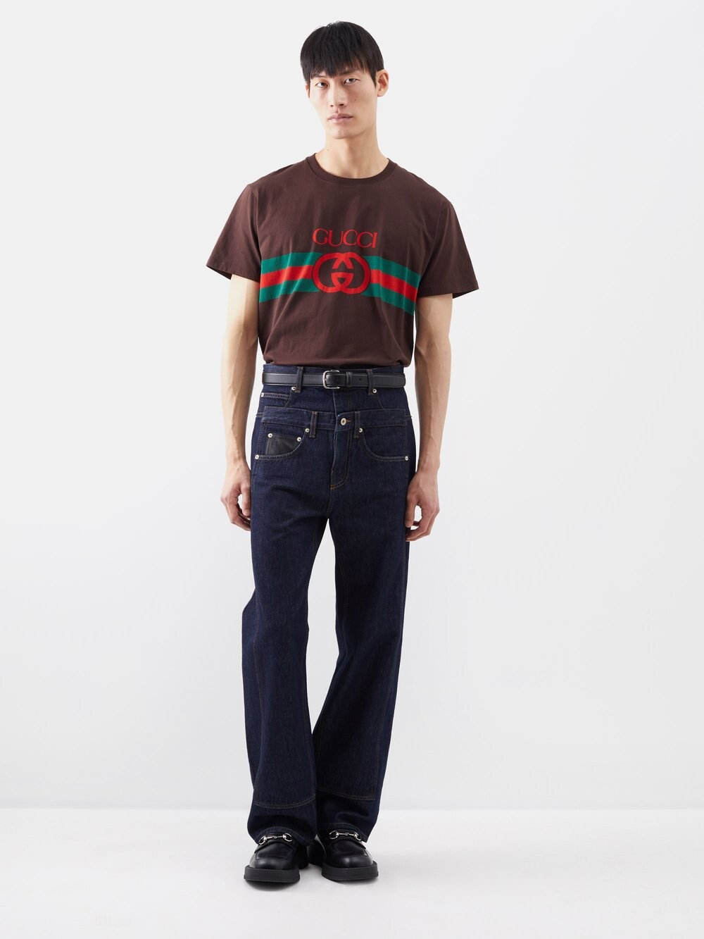 

Футболка из хлопкового джерси с логотипом Gucci, коричневый