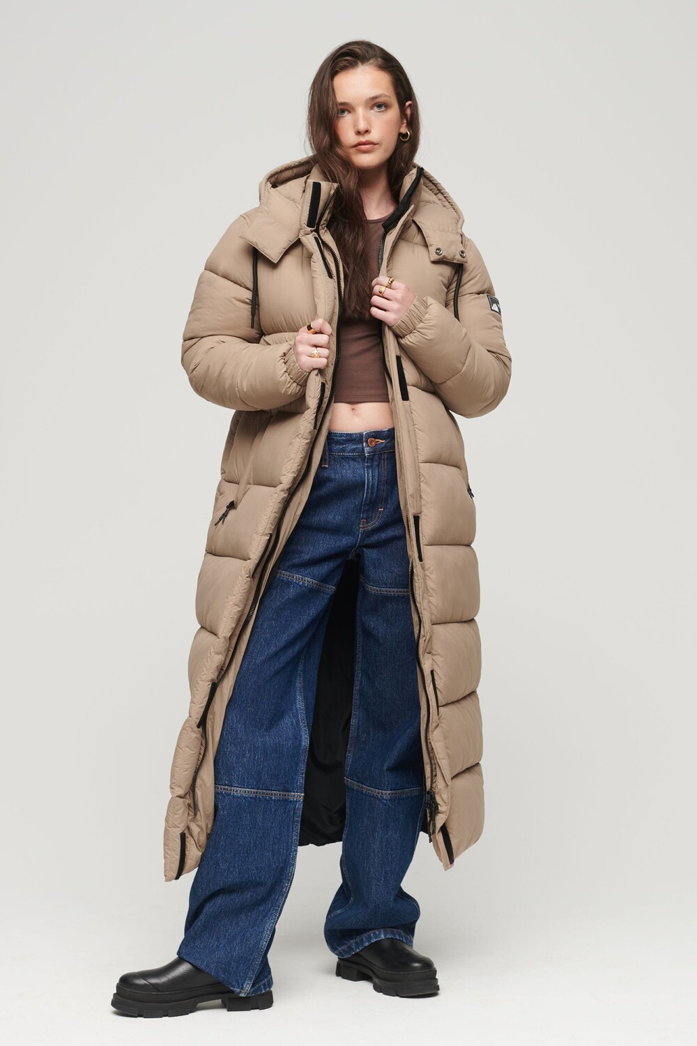 

Пуховик длинного кроя Superdry, коричневый