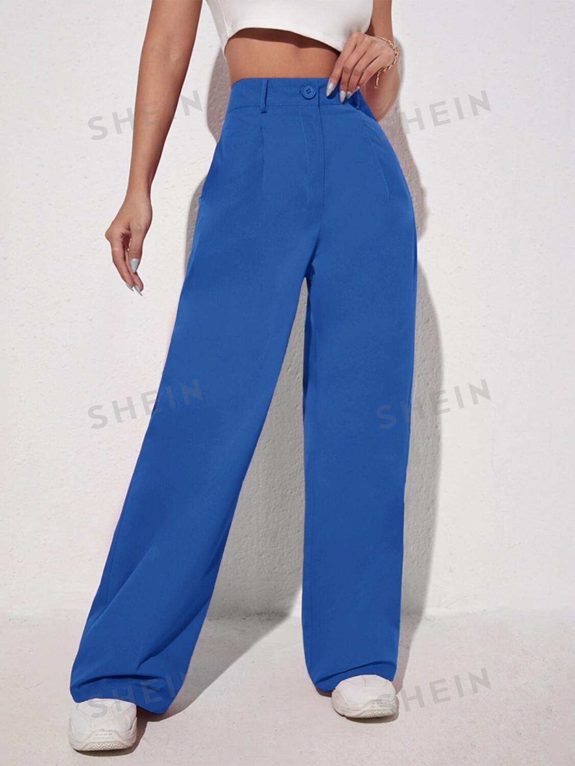 

EZwear Однотонные широкие брюки Shein, синий