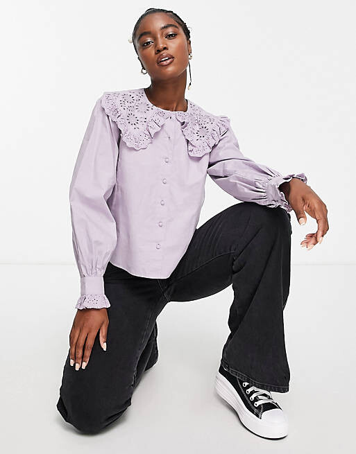 

Сиреневая рубашка с вышивкой Miss Selfridge