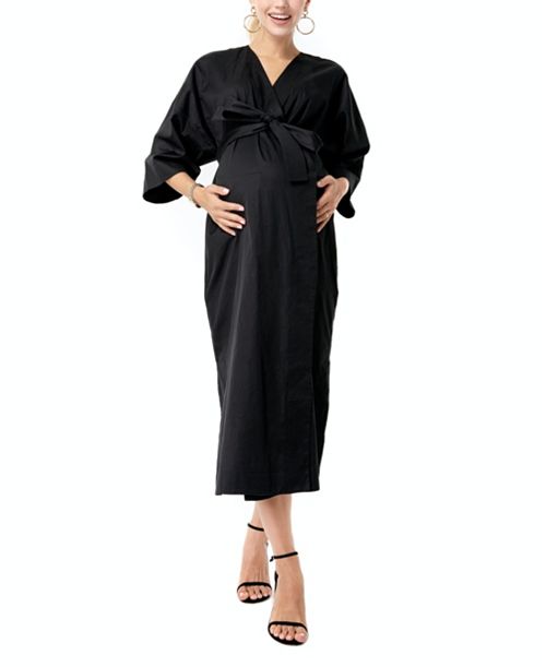 Платье миди с запахом и поясом Amaterasu для беременных и кормящих мам Accouchée, цвет Black легкая юбка для беременных accouchée цвет black