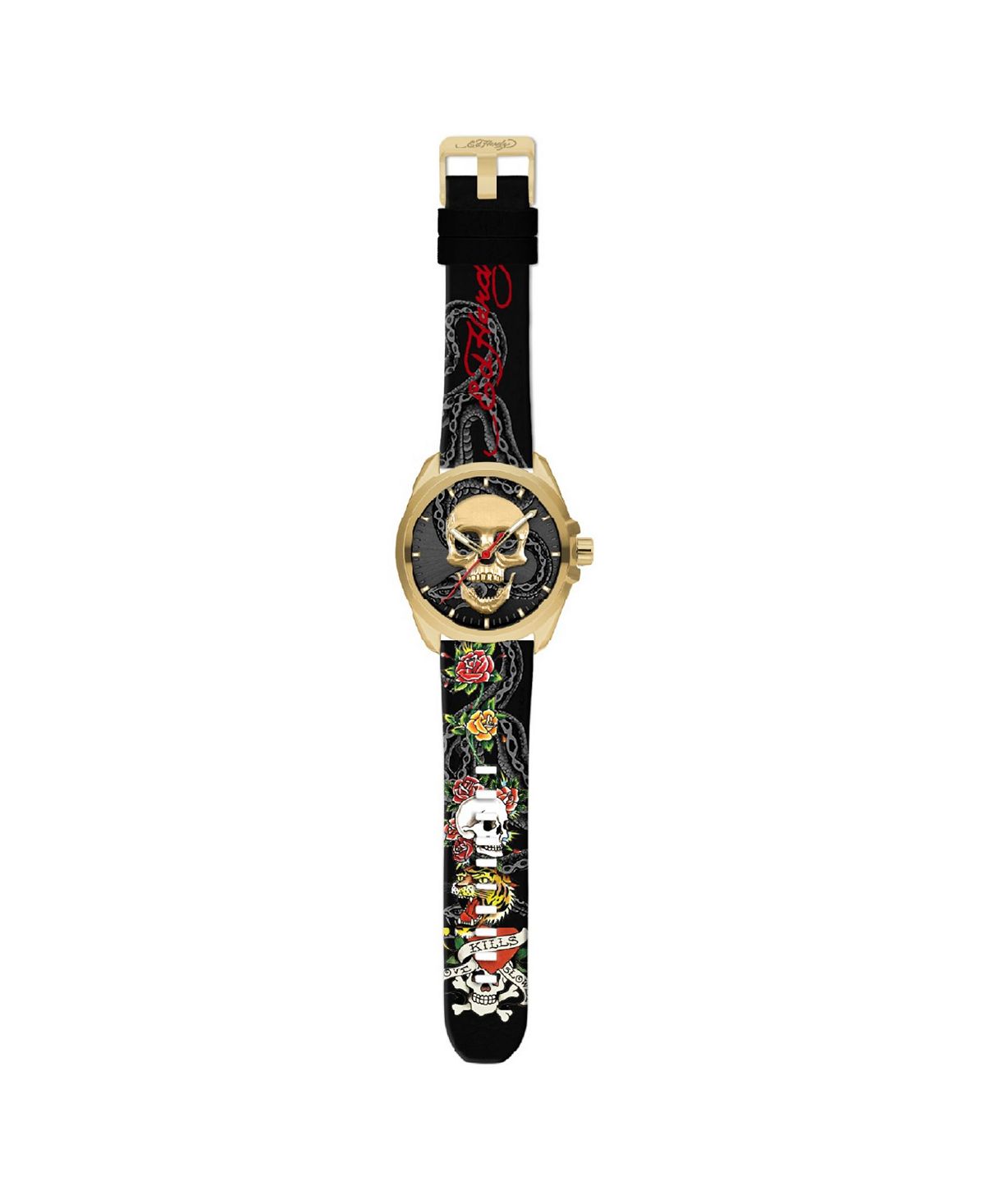 

Мужские часы с матовым черным силиконовым ремешком, 46 мм Ed Hardy